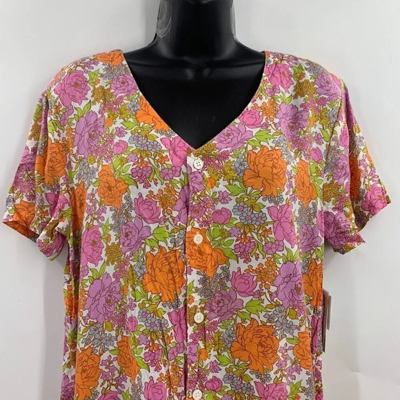 BP Be Proud By Retro Flower Print Gender Inclusive Dress Pink Floral SZ XS NWT - Picture 3 of 13